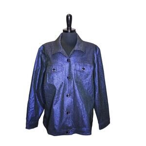 Draper's &  Damon's Blue Metallic Button Down Top Collared Size 2X